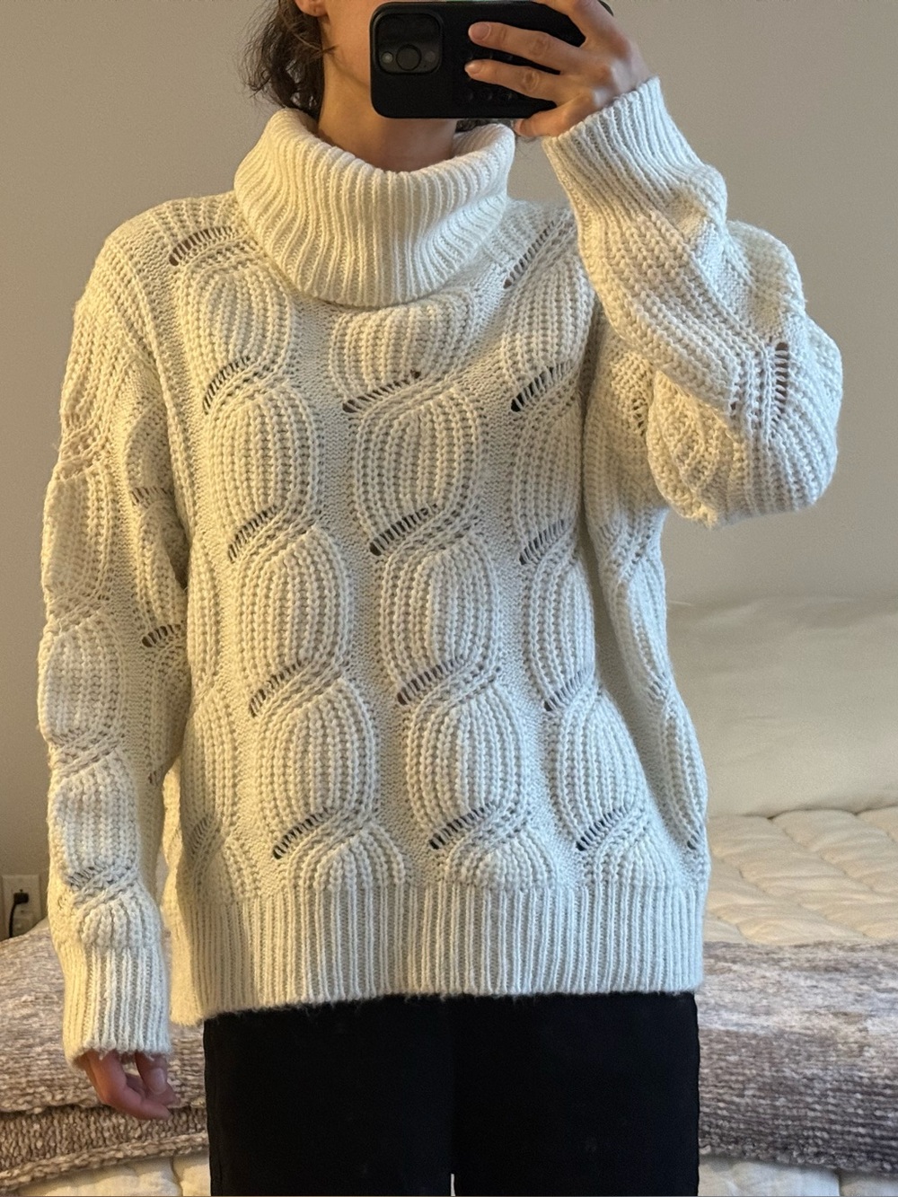 RD Style Cream Cable Turtleneck Sweater